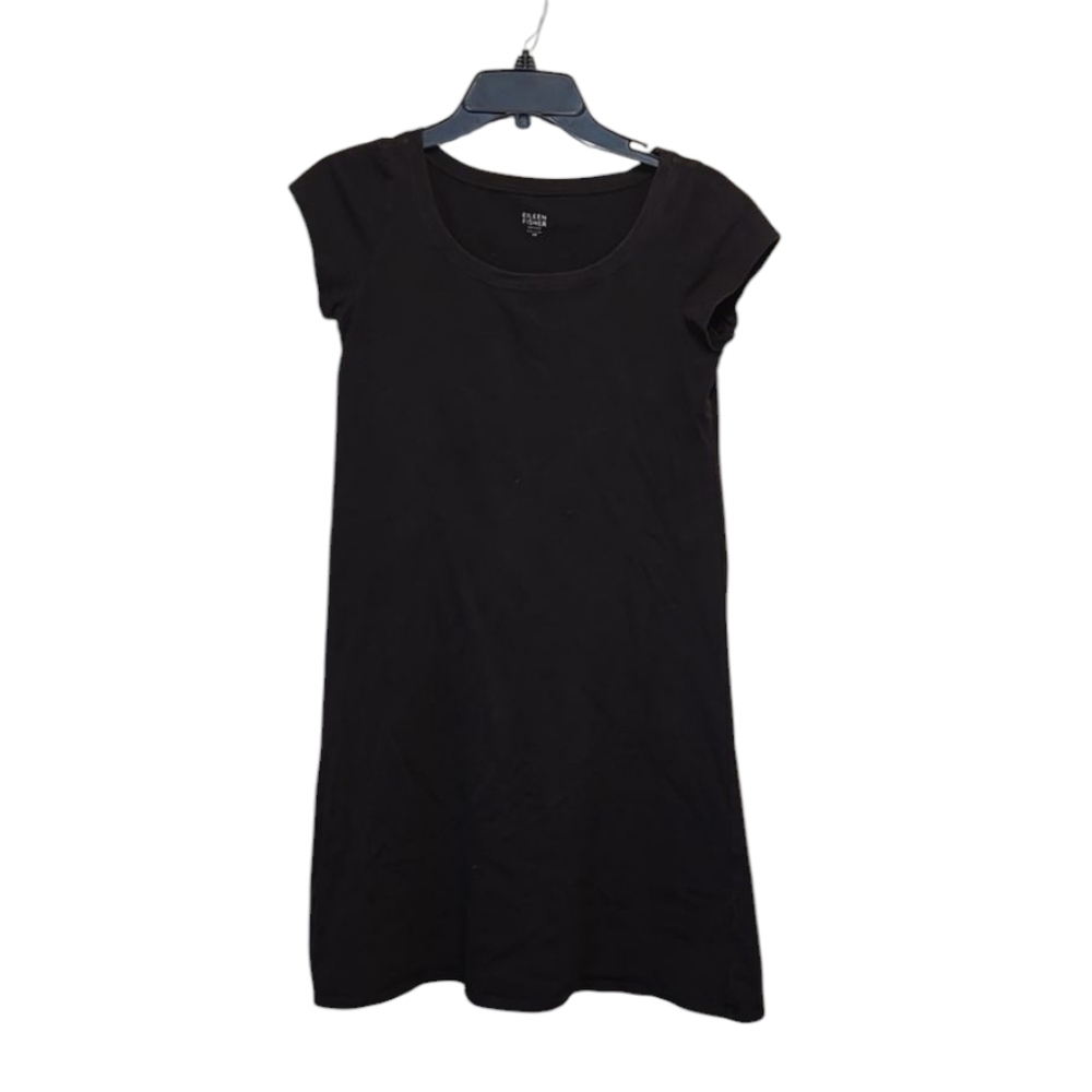 Eileen Fisher Women Black Knit Short  Sleeve A Line Tunic Dress Sz PP(XS) Petite